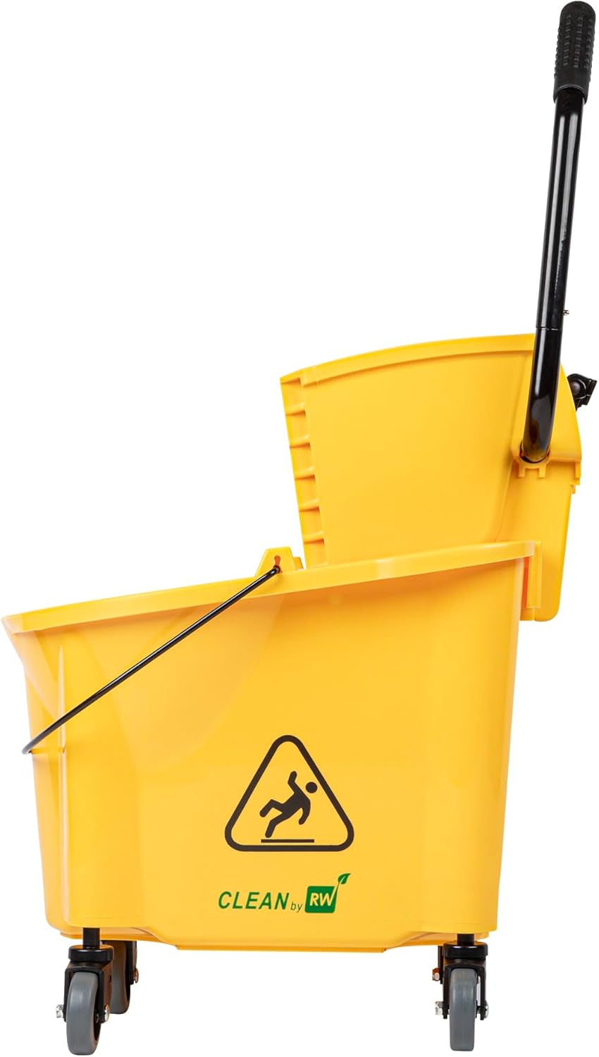 Shop RW Clean 38 Quart Industrial Mop Bucket 1 Combo Mop Wringer Bucket - with Side Press Wringer Built-In Casters Yellow Plastic Commercial Mop Bucket Carry Handle for Commercial Use at GermBlast.Shop