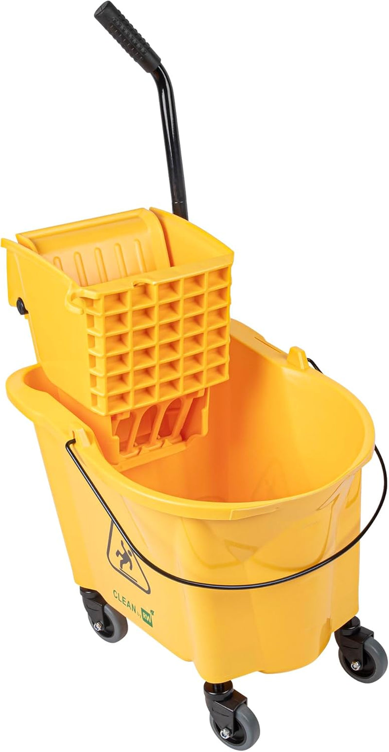 Shop RW Clean 38 Quart Industrial Mop Bucket 1 Combo Mop Wringer Bucket - with Side Press Wringer Built-In Casters Yellow Plastic Commercial Mop Bucket Carry Handle for Commercial Use at GermBlast.Shop