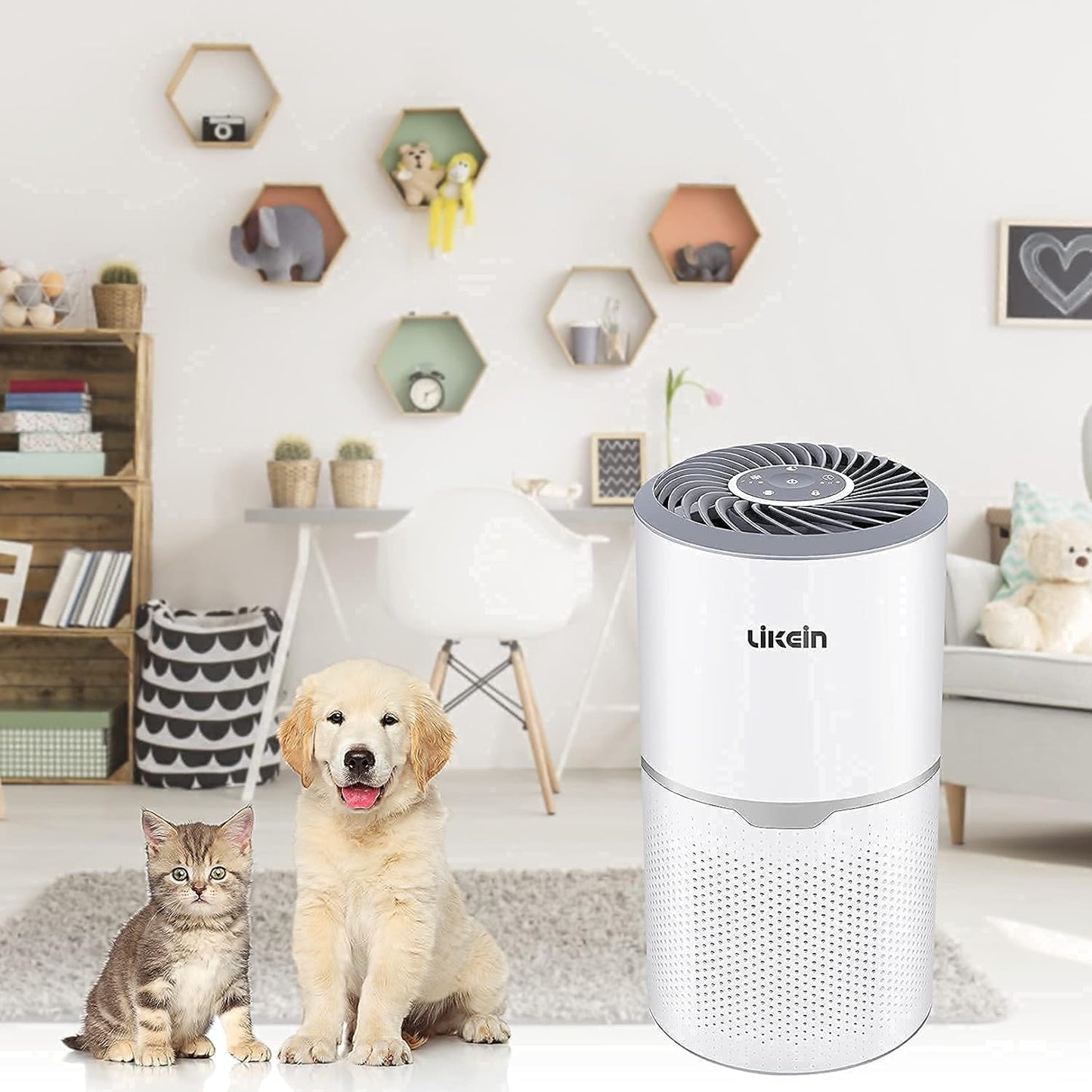 Air Purifier for Home with H13 True HEPA Filter, 22Db Filtration System Cleaner, 3-13W Low Energy Consumption, Remove 99.97% Pets Hair Dander Pollen Dust Smoke Odors, White