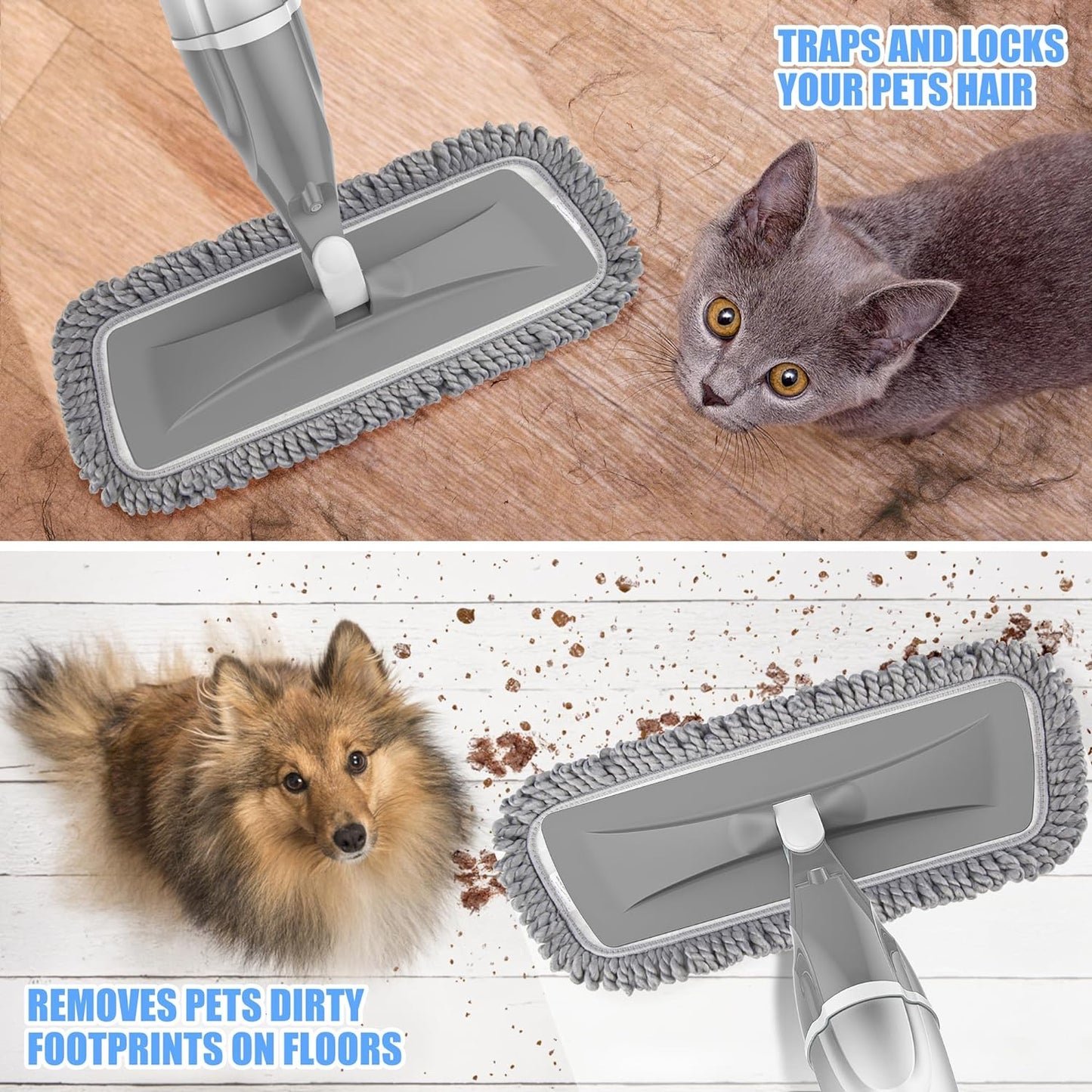 Microfiber Spray Mops for Floors Cleaning, Dust Mop Wet Mop with 3 Washable Pads,440Ml Refillable Water Tank and 1 Scraper Floor Mop for Hardwood,Laminate Floors,Ceramic