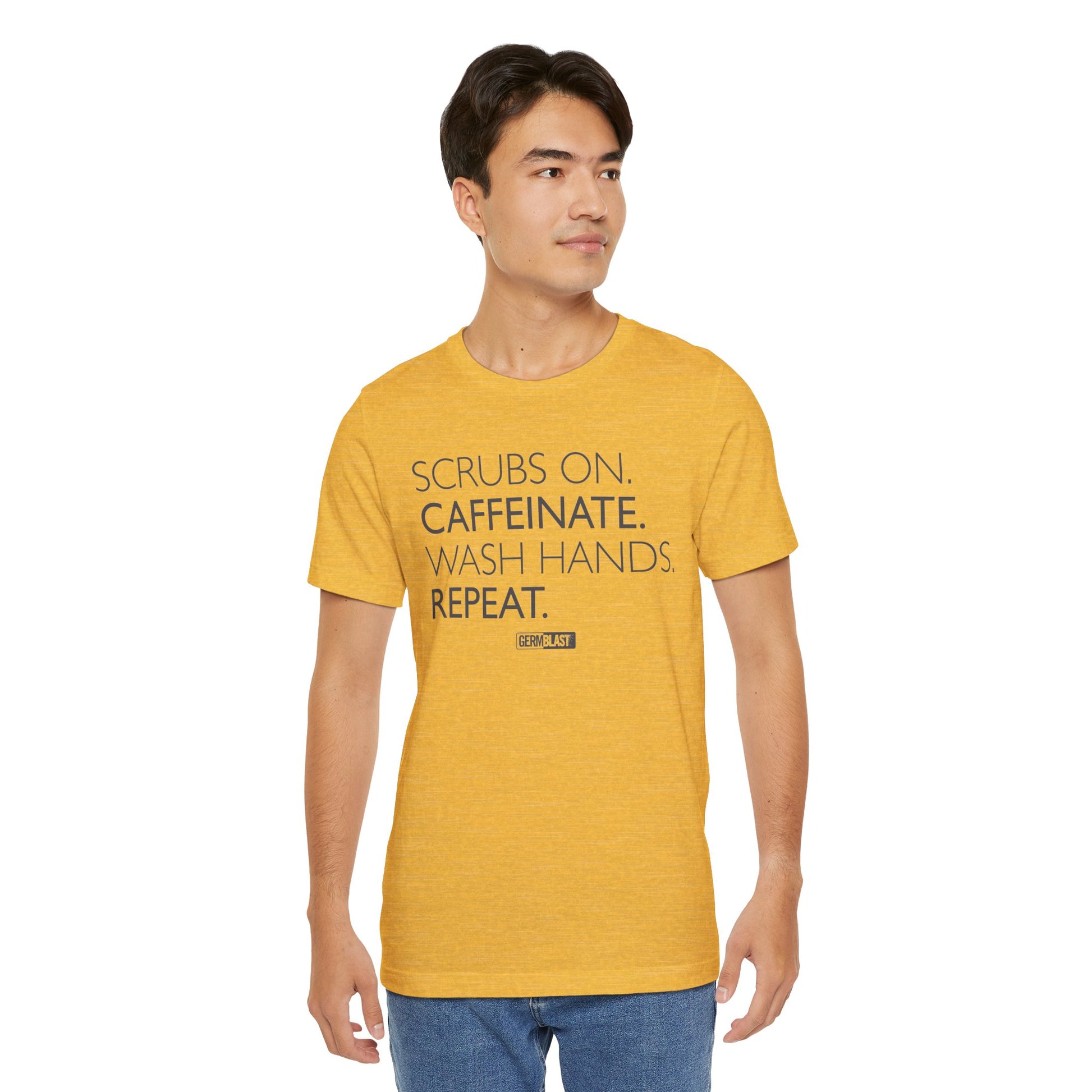 Caffeinate and Care Tee - Perfect for Nurses, Medical Professionals, Birthdays, Appreciation Days, Casual Wear - GermBlast