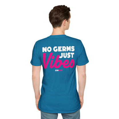 No Germs Just Vibes Unisex T-Shirt, Casual Wear, Gift for Friends, Summer Style, Trendy Tee, Funny Quarantine Shirt - GermBlast