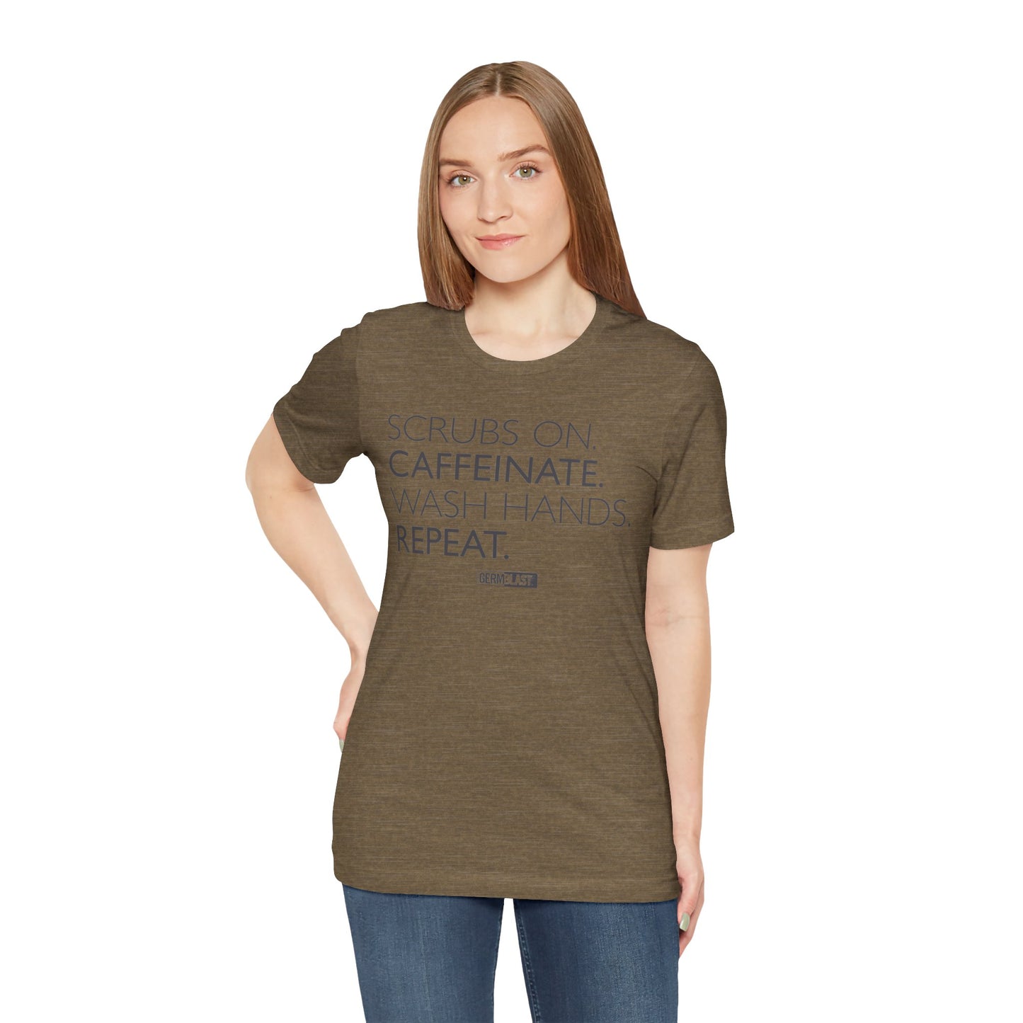 Caffeinate and Care Tee - Perfect for Nurses, Medical Professionals, Birthdays, Appreciation Days, Casual Wear - GermBlast