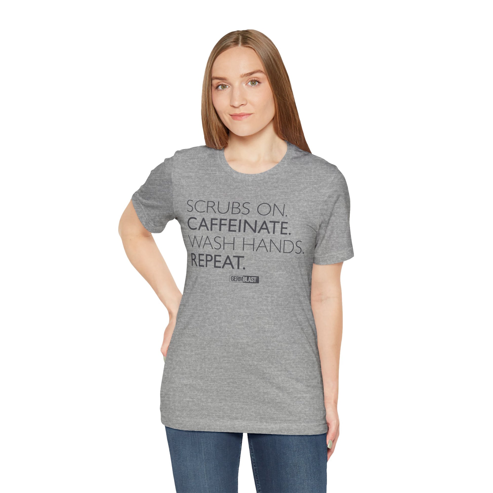 Caffeinate and Care Tee - Perfect for Nurses, Medical Professionals, Birthdays, Appreciation Days, Casual Wear - GermBlast