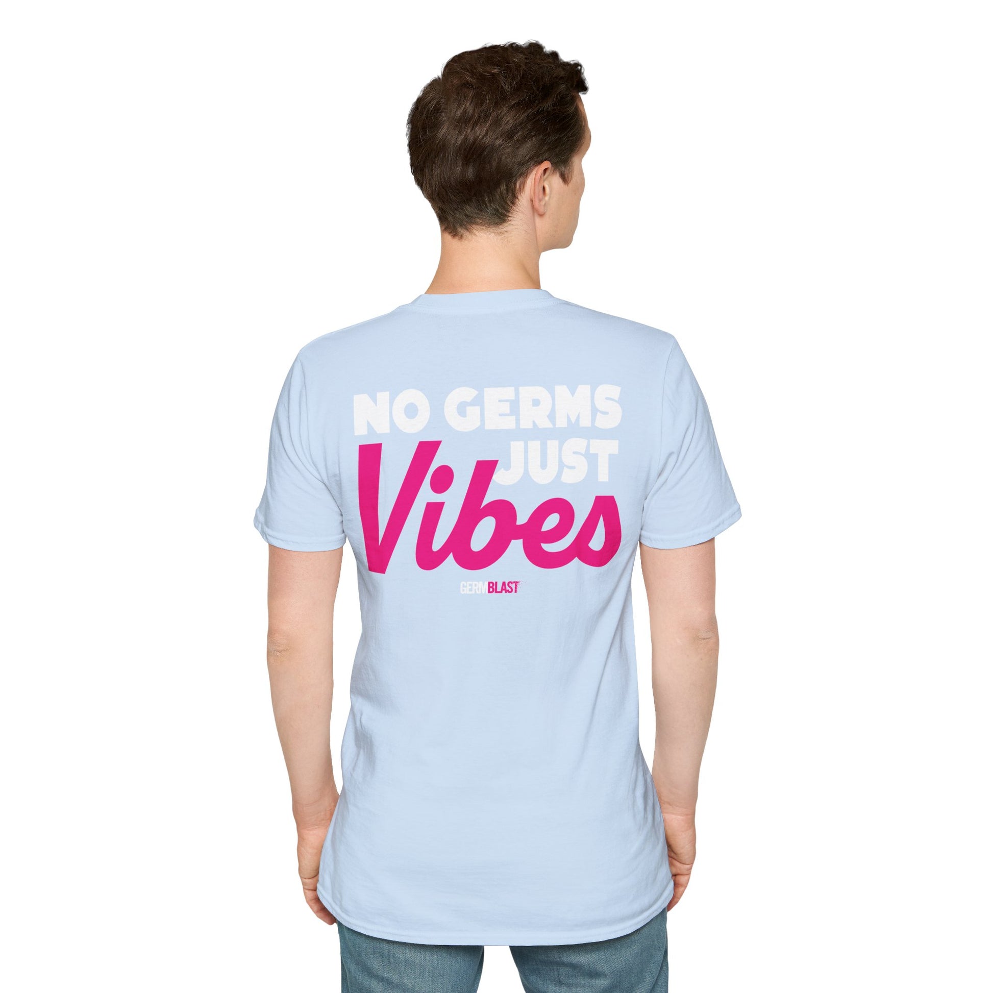 No Germs Just Vibes Unisex T-Shirt, Casual Wear, Gift for Friends, Summer Style, Trendy Tee, Funny Quarantine Shirt - GermBlast