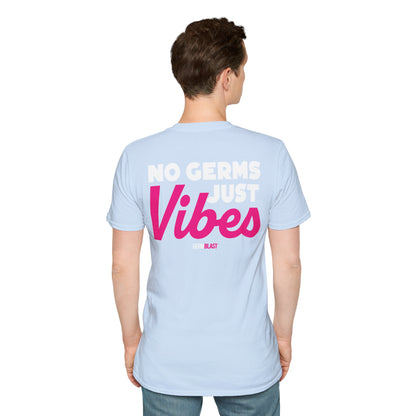 No Germs Just Vibes Unisex T-Shirt, Casual Wear, Gift for Friends, Summer Style, Trendy Tee, Funny Quarantine Shirt - GermBlast