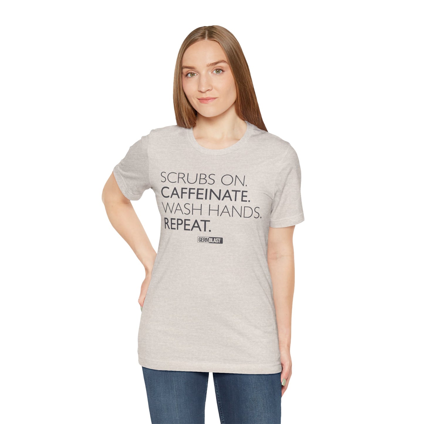 Caffeinate and Care Tee - Perfect for Nurses, Medical Professionals, Birthdays, Appreciation Days, Casual Wear - GermBlast