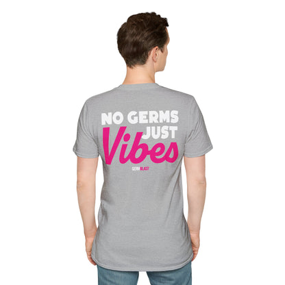 No Germs Just Vibes Unisex T-Shirt, Casual Wear, Gift for Friends, Summer Style, Trendy Tee, Funny Quarantine Shirt - GermBlast