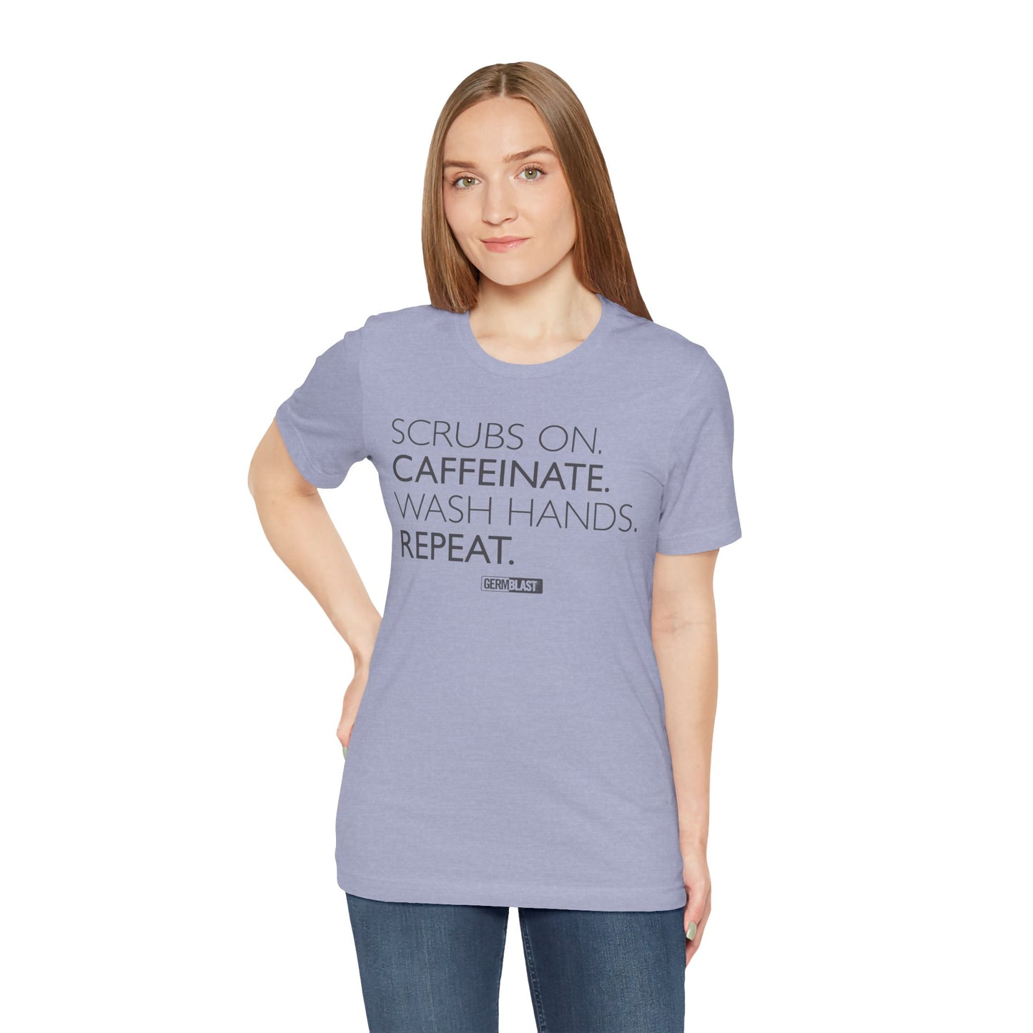 Caffeinate and Care Tee - Perfect for Nurses, Medical Professionals, Birthdays, Appreciation Days, Casual Wear - GermBlast