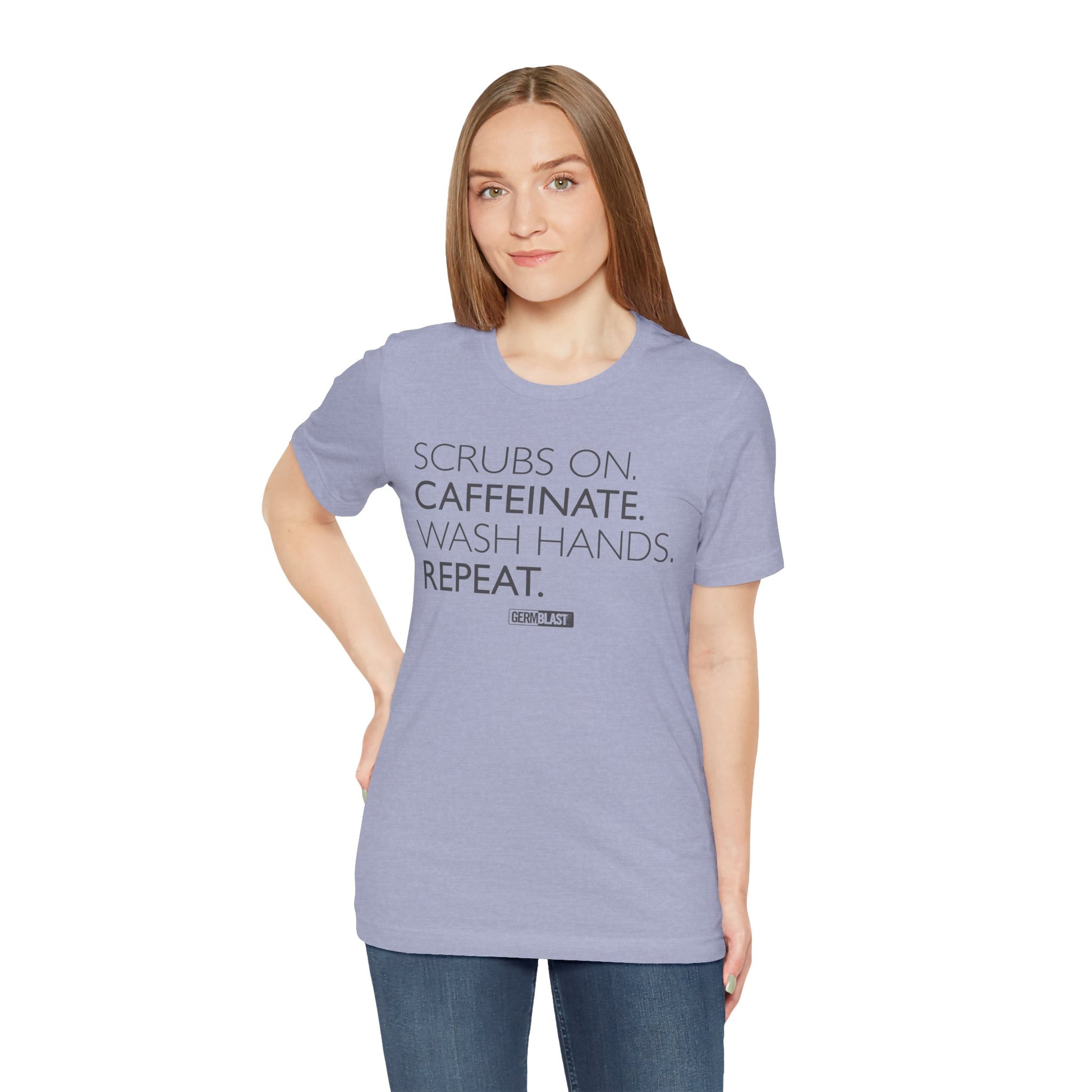 Caffeinate and Care Tee - Perfect for Nurses, Medical Professionals, Birthdays, Appreciation Days, Casual Wear - GermBlast