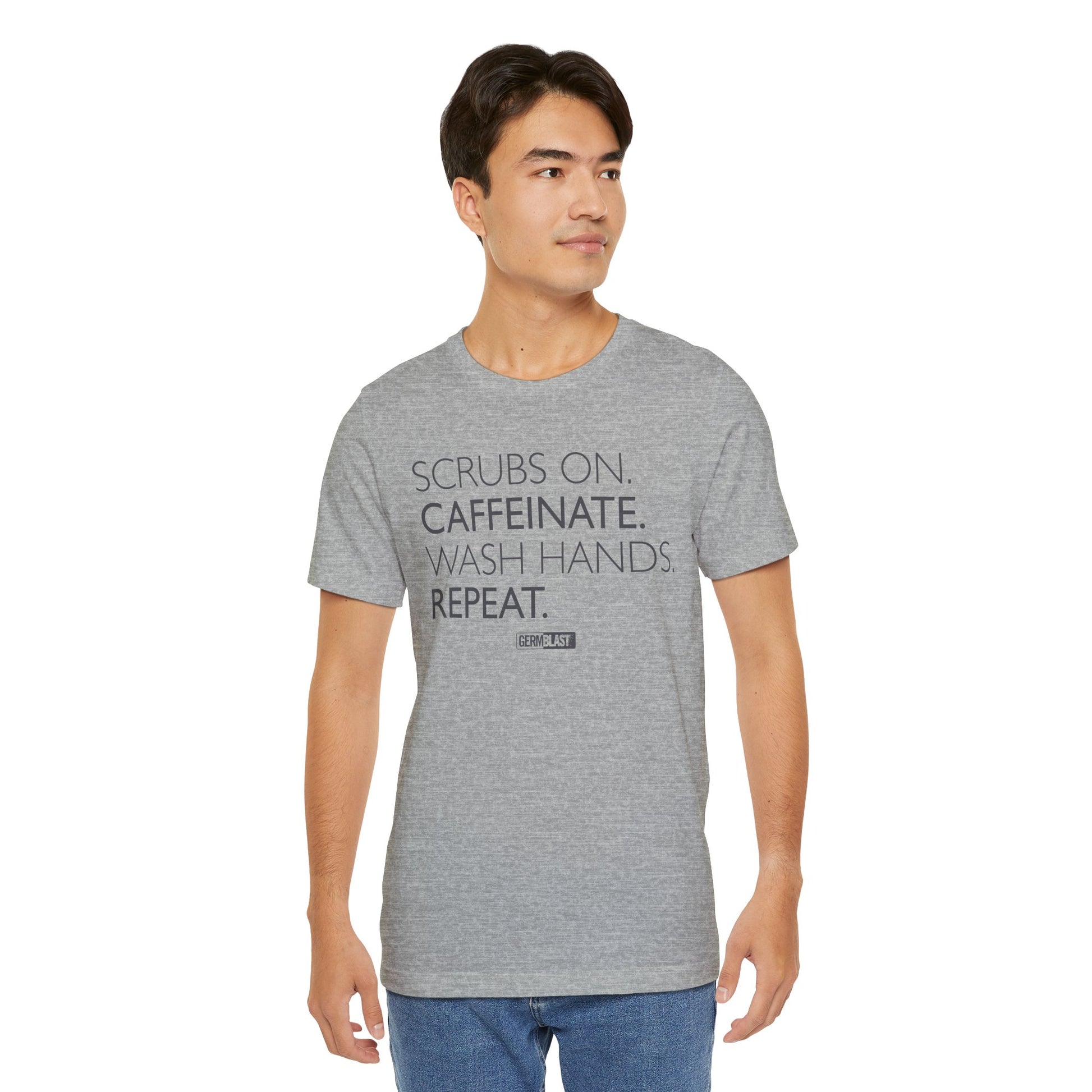 Caffeinate and Care Tee - Perfect for Nurses, Medical Professionals, Birthdays, Appreciation Days, Casual Wear - GermBlast