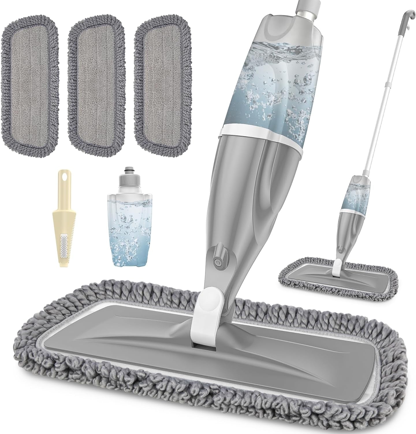 Microfiber Spray Mops for Floors Cleaning, Dust Mop Wet Mop with 3 Washable Pads,440Ml Refillable Water Tank and 1 Scraper Floor Mop for Hardwood,Laminate Floors,Ceramic