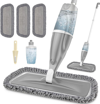 Microfiber Spray Mops for Floors Cleaning, Dust Mop Wet Mop with 3 Washable Pads,440Ml Refillable Water Tank and 1 Scraper Floor Mop for Hardwood,Laminate Floors,Ceramic