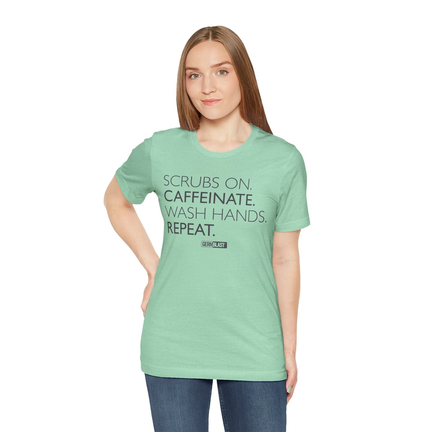 Caffeinate and Care Tee - Perfect for Nurses, Medical Professionals, Birthdays, Appreciation Days, Casual Wear - GermBlast