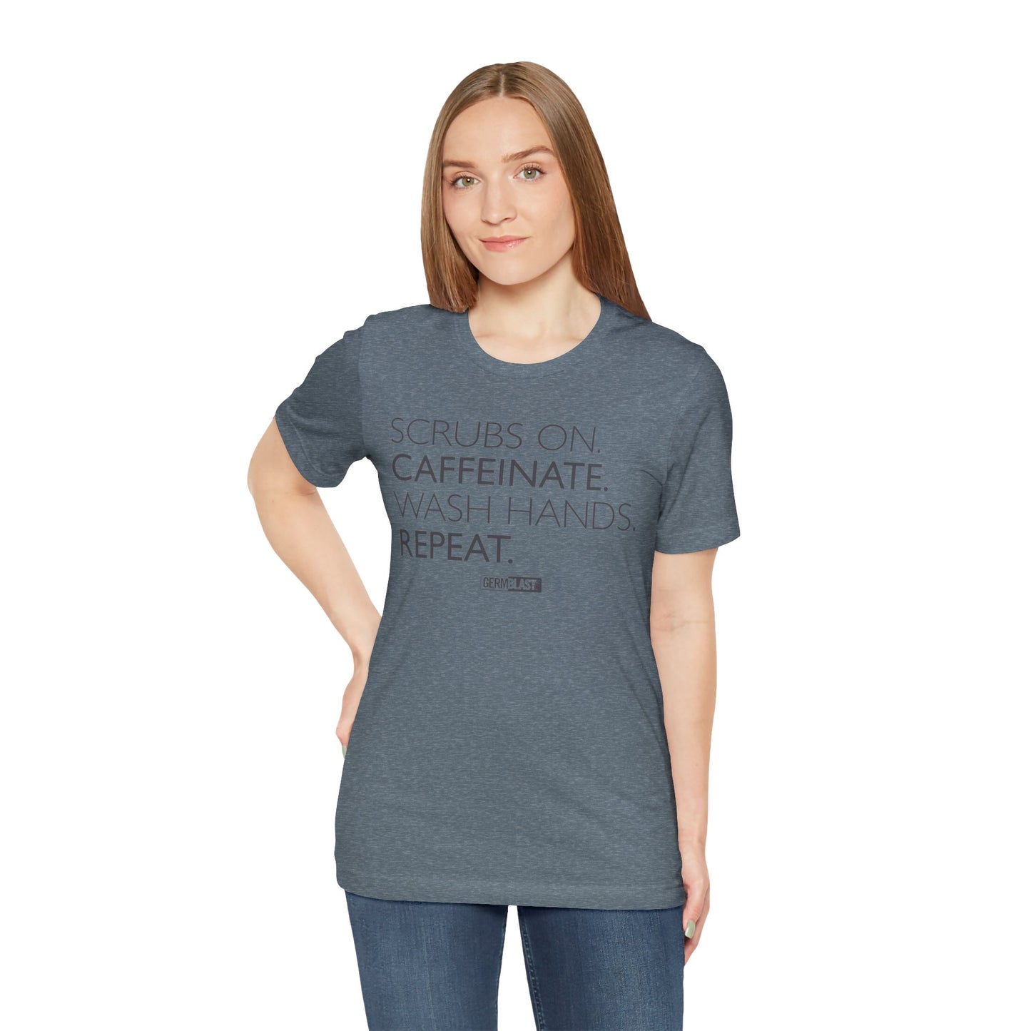 Caffeinate and Care Tee - Perfect for Nurses, Medical Professionals, Birthdays, Appreciation Days, Casual Wear - GermBlast