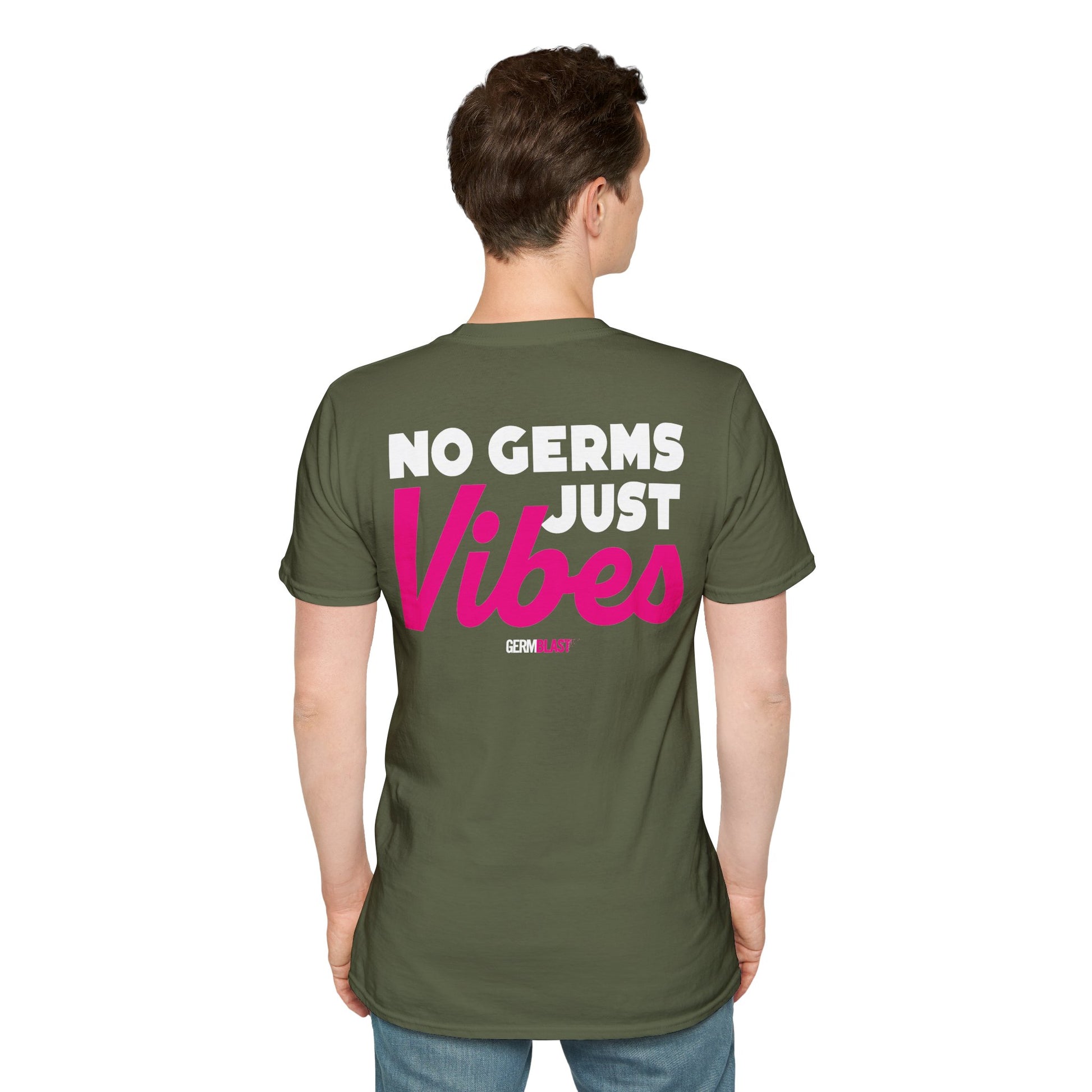 No Germs Just Vibes Unisex T-Shirt, Casual Wear, Gift for Friends, Summer Style, Trendy Tee, Funny Quarantine Shirt - GermBlast