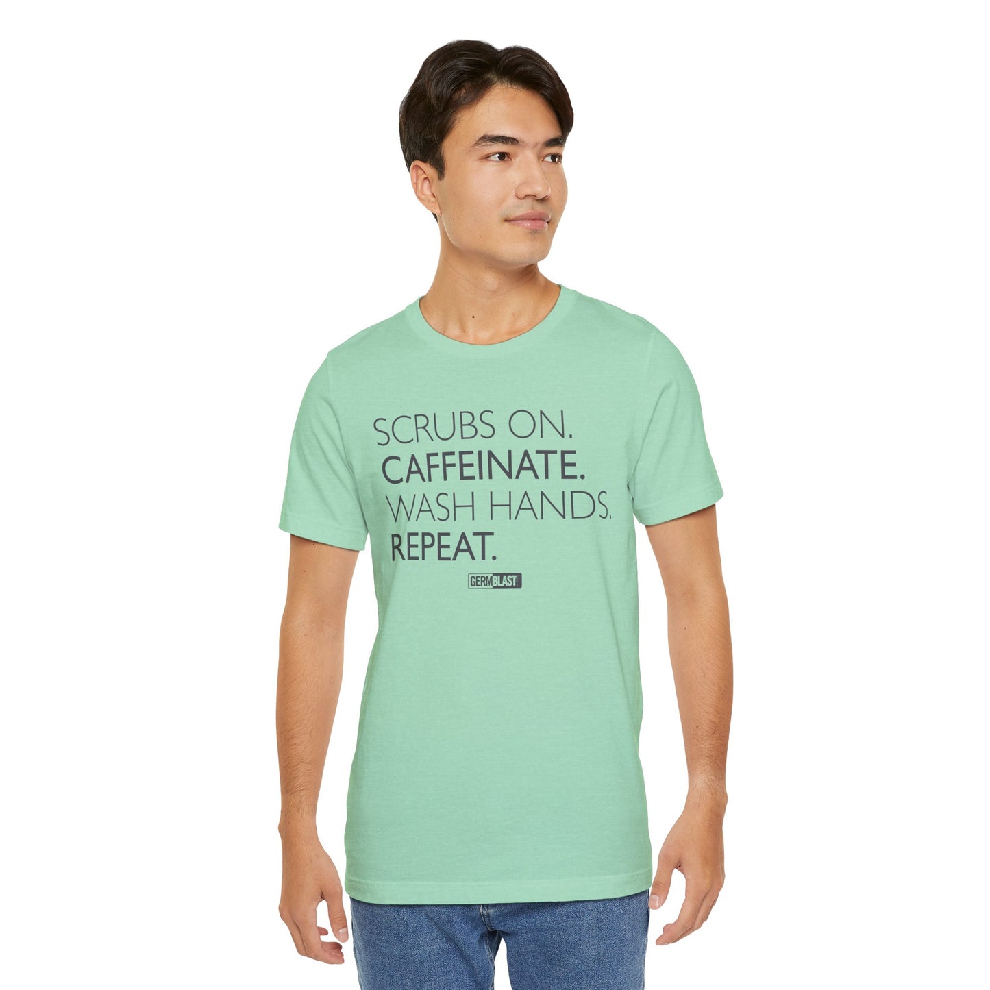 Caffeinate and Care Tee - Perfect for Nurses, Medical Professionals, Birthdays, Appreciation Days, Casual Wear - GermBlast