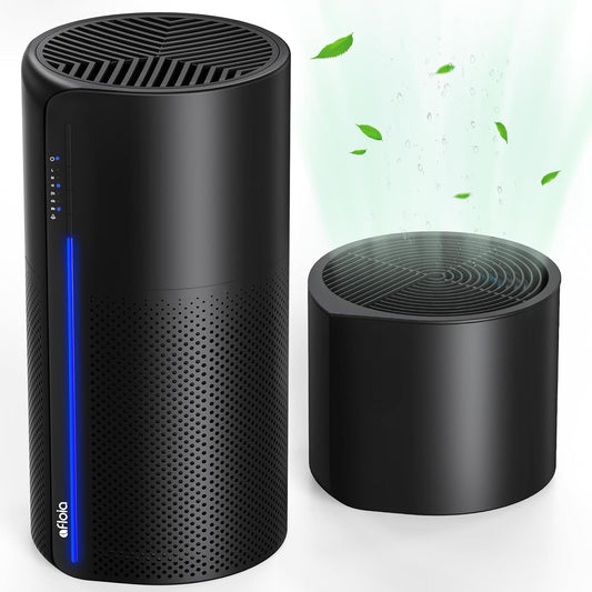 Air Purifier with Humidifier Combo, 2 in 1  3-Stage Filters for Bedroom Pets Hair Smoker Odors, Evaporative Humidifier, Auto Shut Off, Quiet Air Cleaner with Seven Color Light, Black