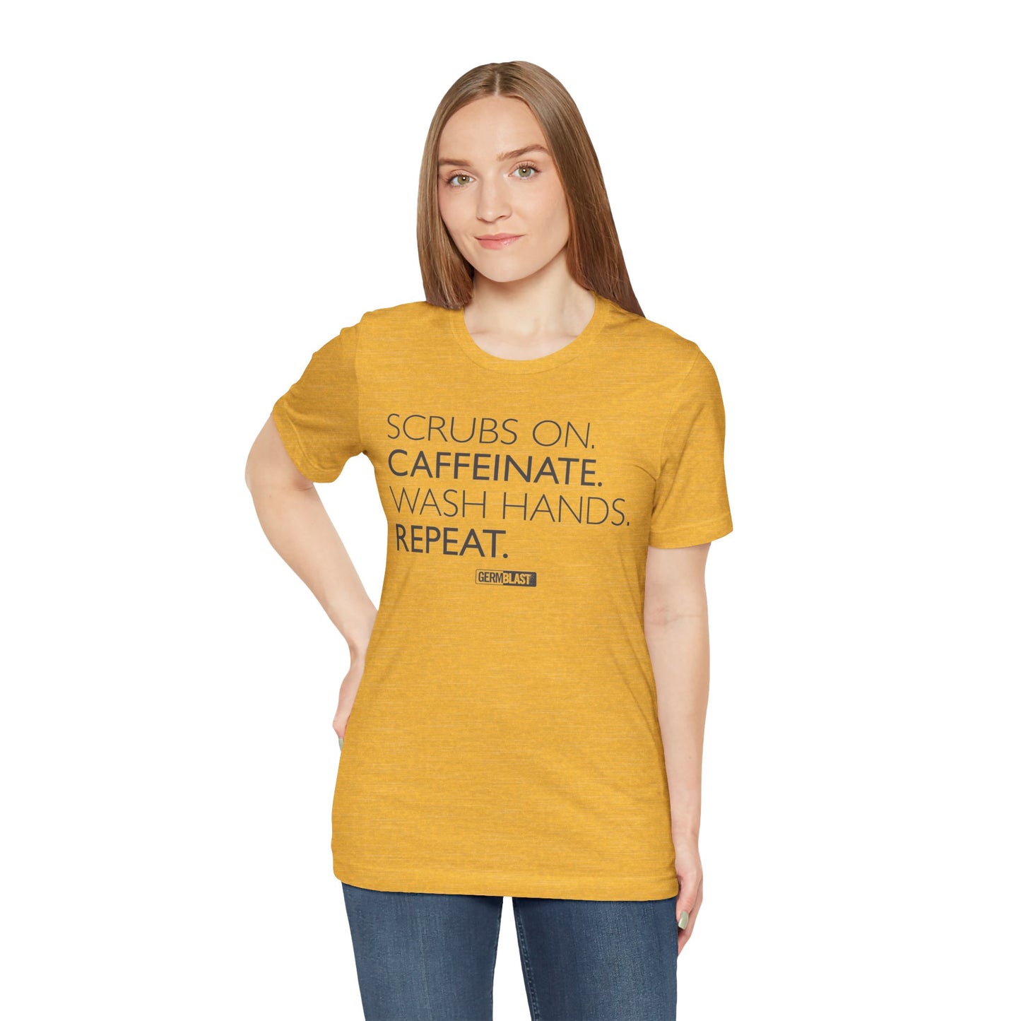 Caffeinate and Care Tee - Perfect for Nurses, Medical Professionals, Birthdays, Appreciation Days, Casual Wear - GermBlast
