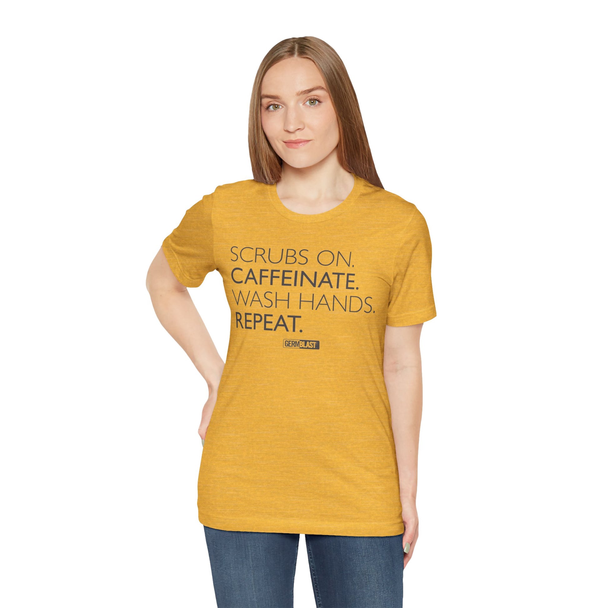 Caffeinate and Care Tee - Perfect for Nurses, Medical Professionals, Birthdays, Appreciation Days, Casual Wear - GermBlast