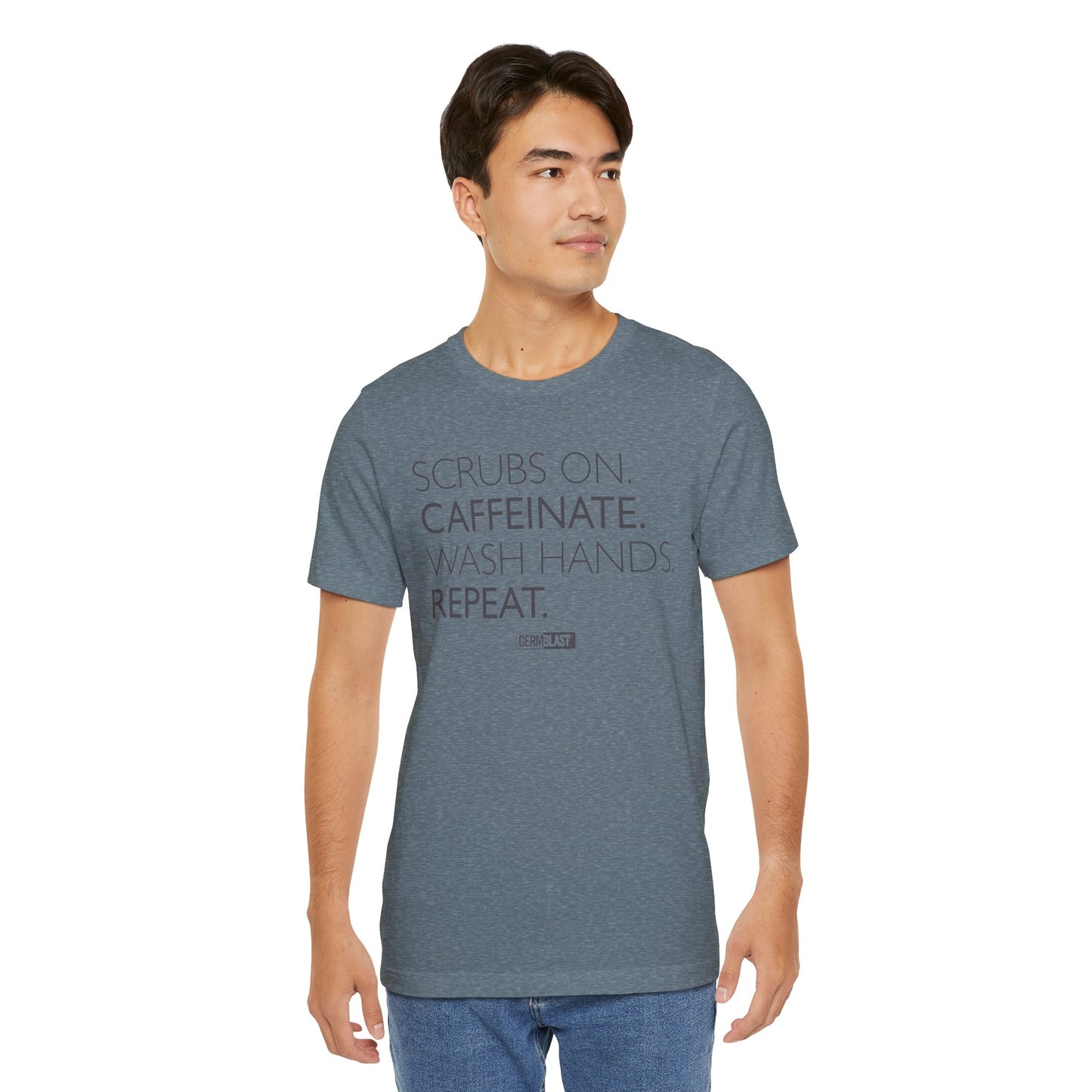 Caffeinate and Care Tee - Perfect for Nurses, Medical Professionals, Birthdays, Appreciation Days, Casual Wear - GermBlast