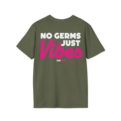 No Germs Just Vibes Unisex T-Shirt, Casual Wear, Gift for Friends, Summer Style, Trendy Tee, Funny Quarantine Shirt - GermBlast