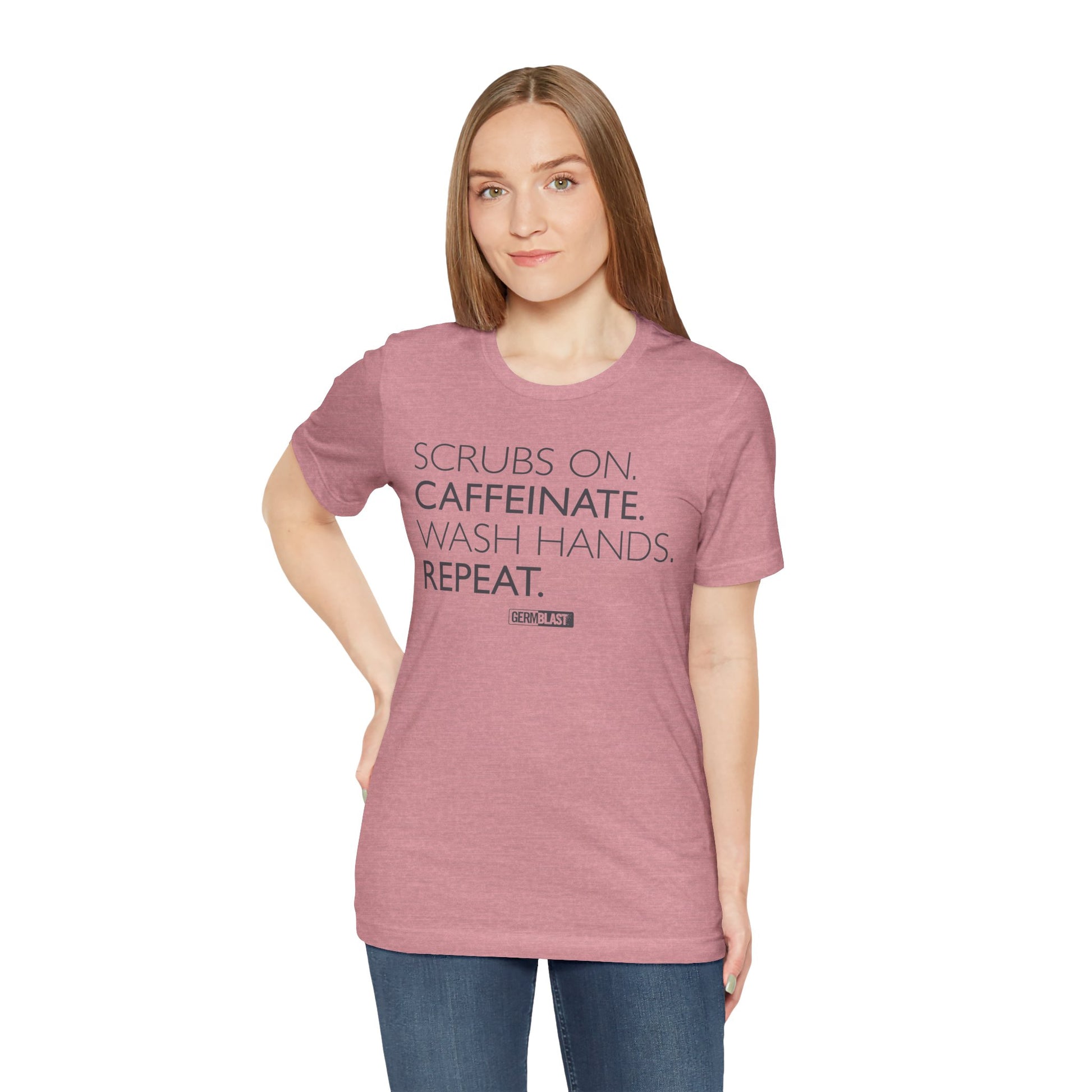 Caffeinate and Care Tee - Perfect for Nurses, Medical Professionals, Birthdays, Appreciation Days, Casual Wear - GermBlast