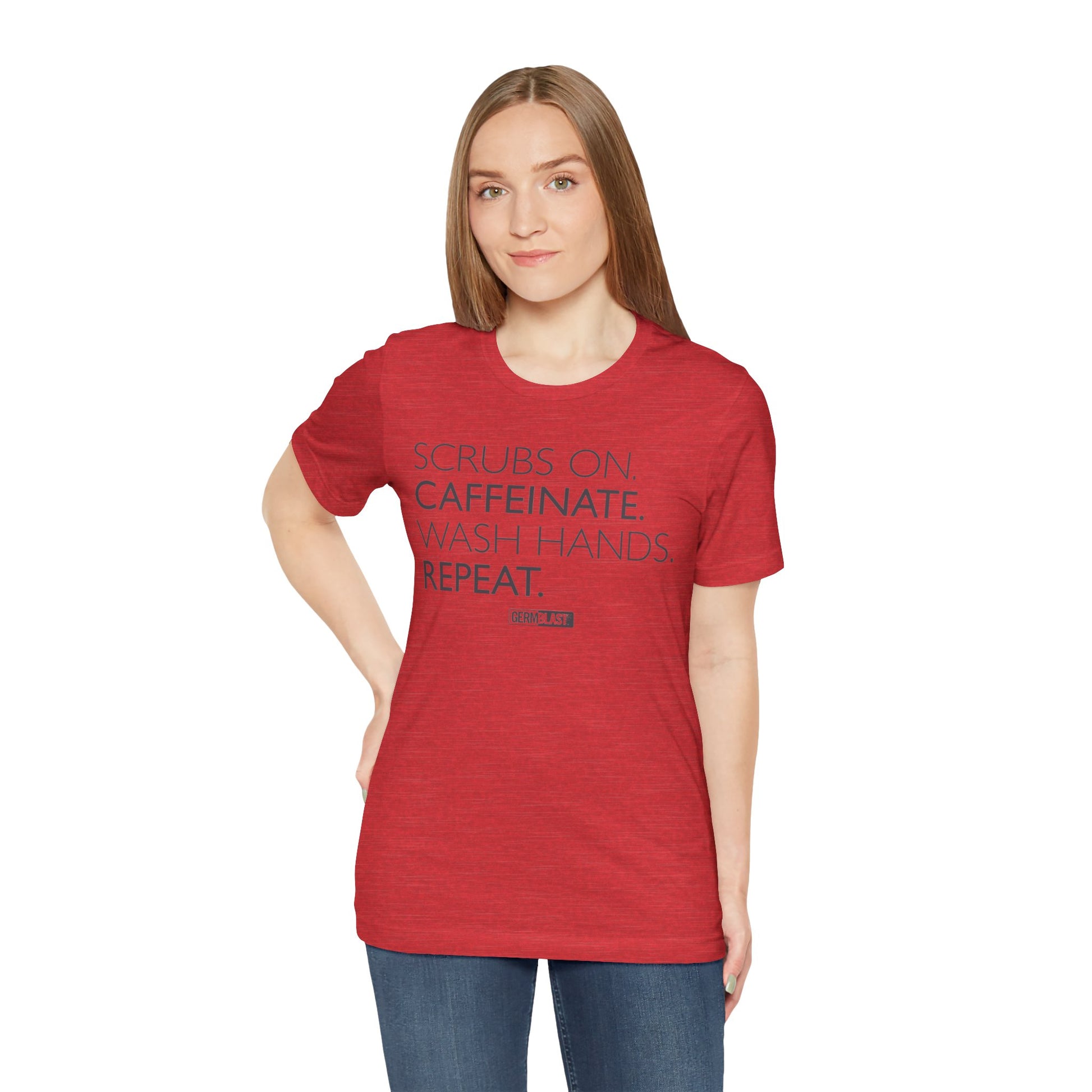 Caffeinate and Care Tee - Perfect for Nurses, Medical Professionals, Birthdays, Appreciation Days, Casual Wear - GermBlast