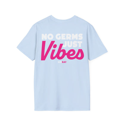 No Germs Just Vibes Unisex T-Shirt, Casual Wear, Gift for Friends, Summer Style, Trendy Tee, Funny Quarantine Shirt - GermBlast